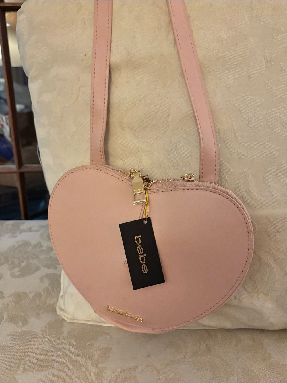 Bebe Pink Heart-shaped Crossbody Bag with bebe Signature Lettering New with Tags